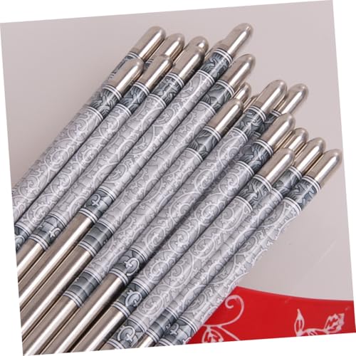 PEPLAYTAL 10 Paare Edelstahl Essstäbchen Rutschfest Hitzebeständig Langlebig Chinesisches Design Spülmaschinenfest Leicht und Komfortabel für Zuhause und Unterwegs von PEPLAYTAL