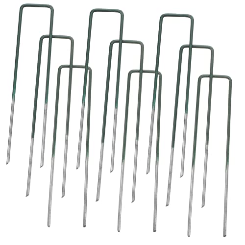 PEPLAYTAL 10 STK Teiliges Gartenheringe Metall Erdanker U Förmig Grün Beschichtet Stark Breit Rostfrei Verzinkt für Camping Zeltbefestigung Unkrautvlies Befestigung von PEPLAYTAL