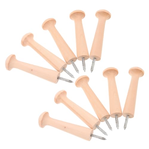 PEPLAYTAL 10 Stück Massivholz Wandhaken mit Schraubdesign Natürliche Unlackierte Garderobenhaken für Mäntel Taschen Hüte Platzsparende Robuste Holz Organizer für Innenbereich von PEPLAYTAL