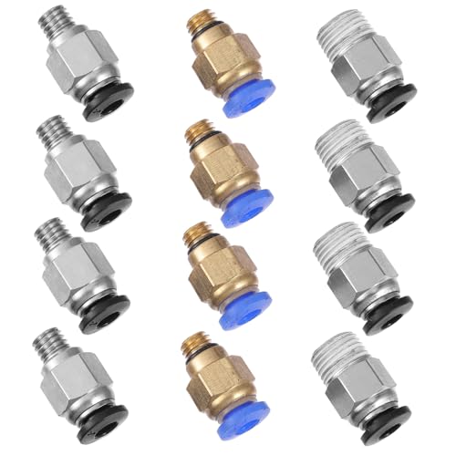 PEPLAYTAL 12 Stück Teiliges Drucker Pneumatik Schnellkupplungs aus Messing Gerader Anschluss Hohe Präzision Hitzebeständig Schnelles Verbinden für Extruder und Drucker Zubehör von PEPLAYTAL