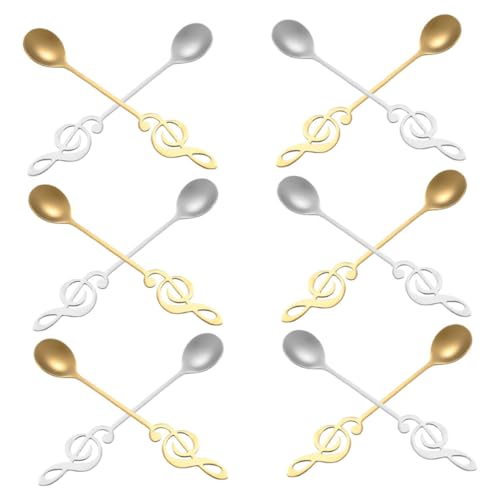 PEPLAYTAL 12 Stück Teiliges Espressolöffel Musiknoten Design Lange Griff Rührlöffel für Kaffee Milch Desserts Vielseitig Rostfrei Leicht zu Reinigen für Zuhause von PEPLAYTAL