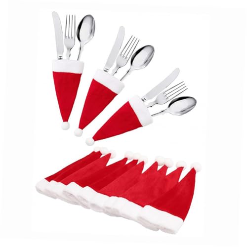 PEPLAYTAL 16 Stück Teiliges Santa Hat Besteck und Flaschenüberzüge Weihnachten Wiederverwendbar Kreative Tischdeko Festliche Messer Gabel Schutz für Festliche Anlässe PEPLAYTAL 16 Stück Teiliges Santa Hat Besteck und Flaschenüberzüge Weihnachten Wiederverwendbar Kreative Tischdeko Festliche Messer Gabel Schutz für Festliche Anlässe von PEPLAYTAL