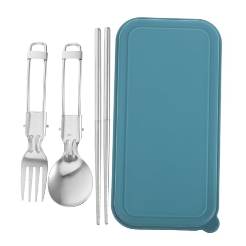 PEPLAYTAL 1Satz Besteckset Teilig Faltbar Tragbares Utensilien Set mit Löffel und Stäbchen für Camping Picknick und Reisen Wiederverwendbares Geschirr im Etui von PEPLAYTAL