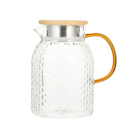 PEPLAYTAL 1Stück Glaskaraffe mit Bambusdeckel Transparenter Wasserkrug für Saft Tee und Kalte Getränke Hochwertige Lebensmittelechte Materialien und Haushalt PEPLAYTAL 1Stück Glaskaraffe mit Bambusdeckel Transparenter Wasserkrug für Saft Tee und Kalte Getränke Hochwertige Lebensmittelechte Materialien und Haushalt von PEPLAYTAL