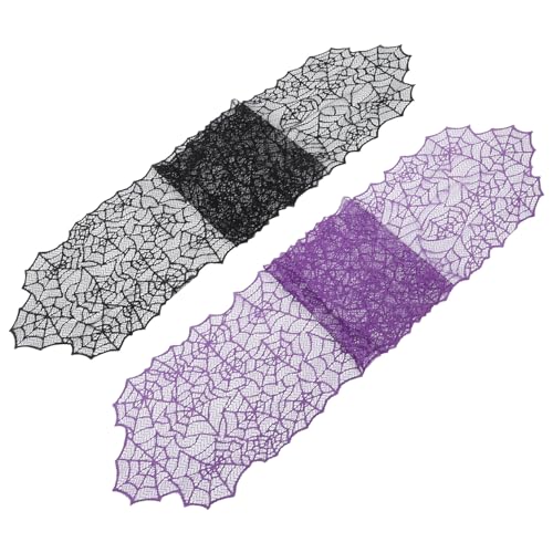 PEPLAYTAL 2 Stück Halloween Tischdeko Teiliges Gehäkelte Spitze Spinnennetz Tischflaggen Schwarz und Violett für Weihnachts und Partydekoration mit Guter Formbeständigkeit und Knitterfrei PEPLAYTAL 2 Stück Halloween Tischdeko Teiliges Gehäkelte Spitze Spinnennetz Tischflaggen Schwarz und Violett für Weihnachts und Partydekoration mit Guter Formbeständigkeit und Knitterfrei von PEPLAYTAL