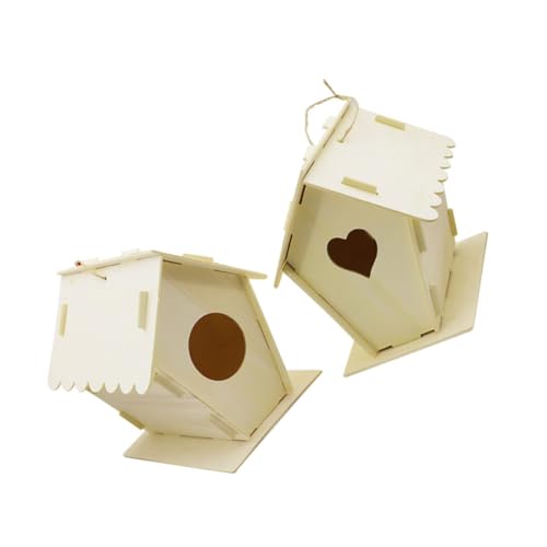 PEPLAYTAL 2 Stück Holz Deko Vogelhaus Vogelnest zum Aufhängen DIY Bemalbar Wetterfest Natürliche Holzoptik Praktische Nistkästen für Garten Fenster Haustiere und Wohnraumgestaltung von PEPLAYTAL