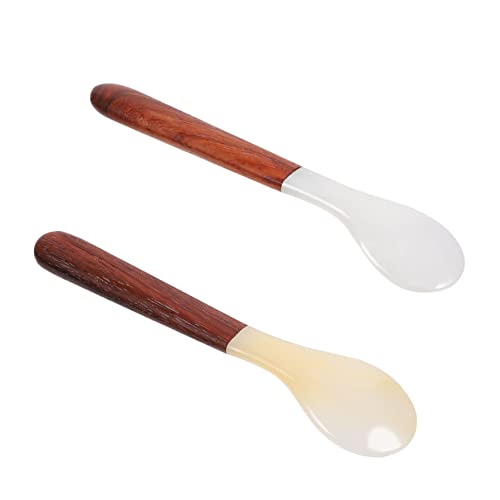 PEPLAYTAL 2 Stück Natürliche Muschel Kaffeelöffel mit Holzgriff Vielseitige Dessert und Suppenlöffel Handgefertigt für Kuchen Eiscreme und Teegenuss zu Hause von PEPLAYTAL