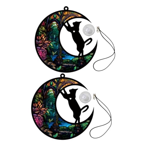 PEPLAYTAL 2 Stück Teiliges Acryl Katzenanhänger Saugnapf Bunte Fensterdeko Lebendige Mondform Glatte Oberfläche Sicher und Charmant für Garten Wand und Fenster Moderne Wohnraumgestaltung von PEPLAYTAL