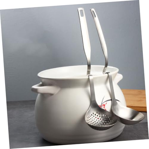 PEPLAYTAL 2 Stück Teiliges Edelstahl kochset mit Schlitzlöffel und Suppenkelle Rostfrei Langstielig mit Aufhängehaken Praktisch zum Servieren und Abseihen in Topf und Küche von PEPLAYTAL