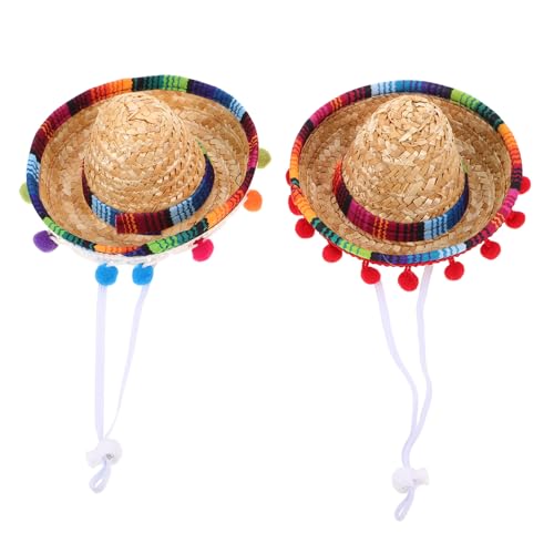 PEPLAYTAL 2 Stück Teiliges Mini-strohsombrero Haustiere Atmungsaktive Leichte Mexikanische Partyhüte Lustige Kostümaccessoires für Kleine Hunde und Katzen Einfach zu Reinigen für Bilder und von PEPLAYTAL