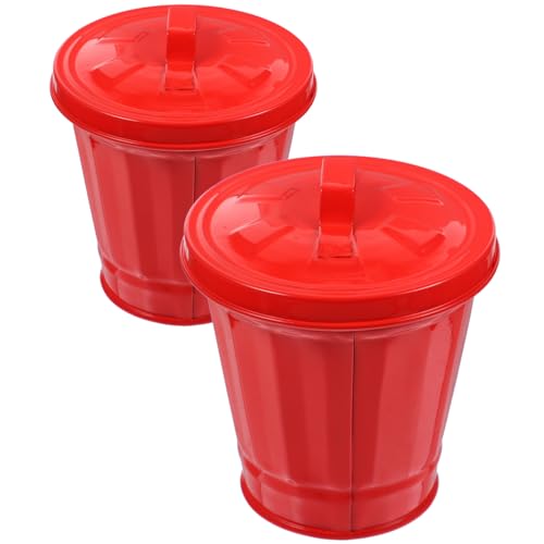PEPLAYTAL 2 Stück Verzinkter Metall Abfalleimer mit Deckel und Henkel Kompakter Desktop Mülleimer für Papierkorb und Aufbewahrung Geruchsneutraler Praktischer Tischmülleimer für Büro und von PEPLAYTAL