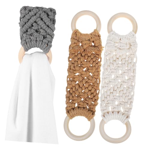 PEPLAYTAL 3 STK. Handgewebte Makramee Handtuchringe aus Holz und Baumwolle Weiche Stilvolle Nordische Handtuchhalter für Küche und Bad Vielseitig Nutzbar Platzsparend Montierbar von PEPLAYTAL
