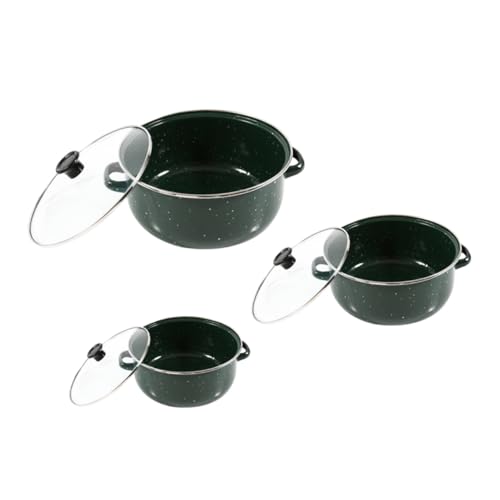 PEPLAYTAL 3 Stück Enamel Mini Stockpot Teiliges mit Deckeln Hitzebeständig Induktionsgeeignet Doppelgriffiger Ramen und Flachboden Topf Vielseitig für Gasherd und Schnelle Gleichmäßige von PEPLAYTAL