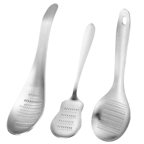 PEPLAYTAL 3 Stück Teiliges Edelstahl Knoblauch und Ingwer Messer Verschleißfester Haushaltsreibe mit Kreativer Löffelform Praktisches Küchenwerkzeug zum Zerkleinern von Gewürzen und Gemüse von PEPLAYTAL