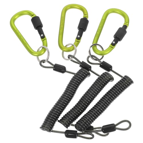 PEPLAYTAL 3 Stück Teiliges Retractable Lanyard mit Federbelastetem Karabiner Verstärktes Stahlseil in Grün Robustes Lost Coil für Angelruten Sicheres Tether für Outdoor Fischen von PEPLAYTAL