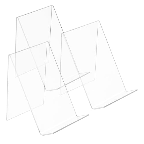PEPLAYTAL 3 Transparenter Acryl Buchständer Stabile Dreieckige Aufsteller Klarer Magazinhalter für Alben Broschüren Bilder Dekorative Stütze für Schreibtisch und Regal von PEPLAYTAL