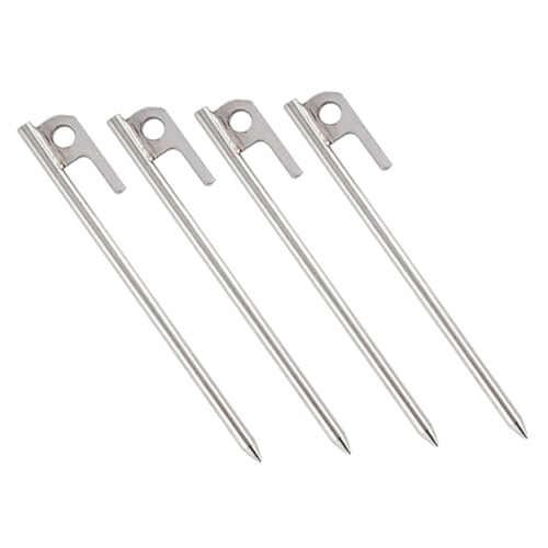 PEPLAYTAL 4 Stück Edelstahl Zelt heringe Robust Langlebig Rostfrei für Camping Outdoor Zeltnägel mit Ösen zur Seilbefestigung Vielseitig Einsetzbar für Zelt Markise Pavillon von PEPLAYTAL