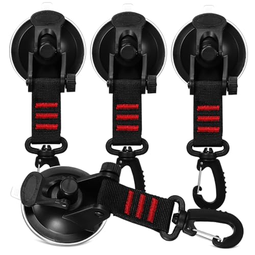 PEPLAYTAL 4 Stück Rote Drehbare Saugnapfhaken mit Starkem Vakuum Heavy Duty Saugnapf Befestigung für Auto Markise Camping Boot Vielseitige Haken für Glatte Oberflächen von PEPLAYTAL