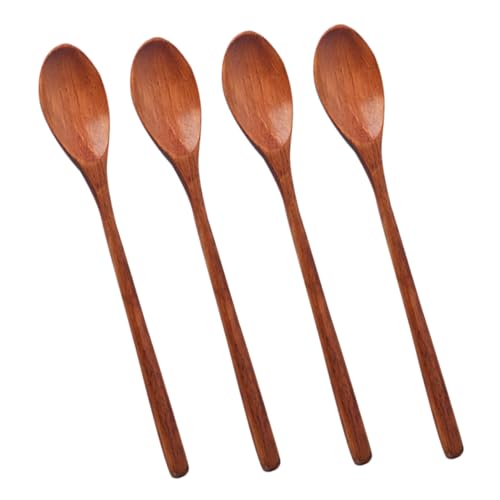 PEPLAYTAL 4 Stück Teiliges Holzlöffel Langer Griff Multifunktional zum Kochen Rühren Servieren Dessert Milchpulver Geeignet für Haushalt Küche Stilvolles Küchenzubehör von PEPLAYTAL
