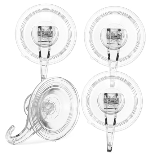 PEPLAYTAL 4 Stück Transparente Saugnapf Haken aus Robustem Pet Wasserfest Wiederverwendbar ohne Bohren als Handtuchhaken Türkranzhalter für Fenster Bad und Küche Einfach zu Montieren von PEPLAYTAL