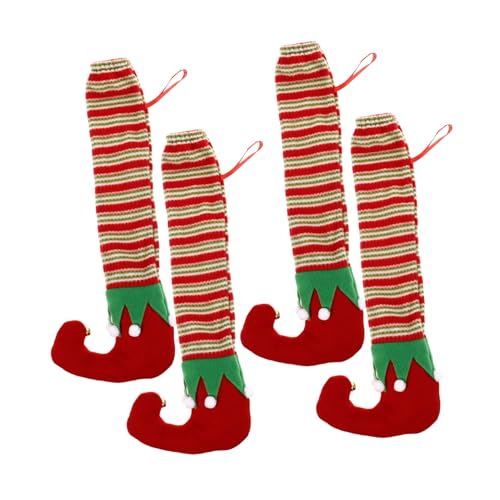 PEPLAYTAL 4 Stück Weihnachts Stuhlbeinschoner aus Stoff rutschfest mit Glocken für Esszimmerstühle Festliche Dekorationen von PEPLAYTAL