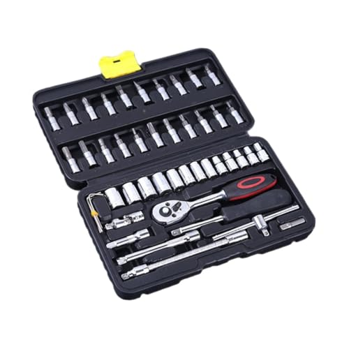 PEPLAYTAL 46 Stück Teiliges hochwertiges Ratschen Werkzeugset aus Vanadium Stahl Inklusive Steckschlüsselsatz und Ratschen Kombination Robust Leicht und Tragbar für Zufällige Farbe PEPLAYTAL 46 Stück Teiliges hochwertiges Ratschen Werkzeugset aus Vanadium Stahl Inklusive Steckschlüsselsatz und Ratschen Kombination Robust Leicht und Tragbar für Zufällige Farbe von PEPLAYTAL