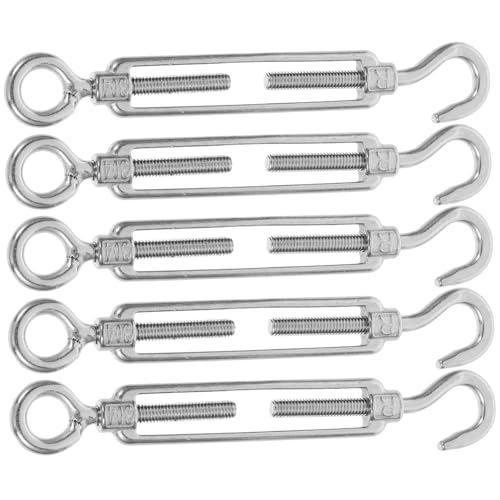 PEPLAYTAL 5 Stück Teiliges Edelstahl Spannschloss Turnbuckle für Drahtseil Silber Präzise Gegossen Geeignet zum Spannen und Regulieren Elastischer Seile von PEPLAYTAL