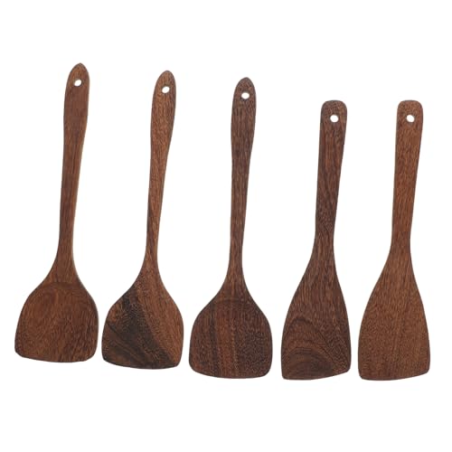 PEPLAYTAL 5 Stück Teiliges Holz kochlöffel Natürlichem Material Antihaftbeschichtet Praktische Küchenhelfer mit Langem Griff und Aufhängeloch zum Kochen Großer Portionen und Servieren von PEPLAYTAL
