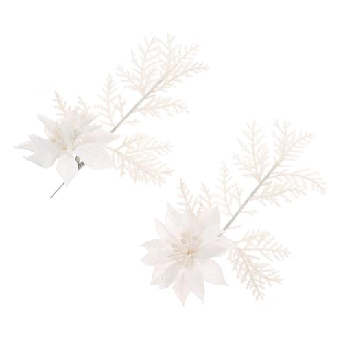 PEPLAYTAL 6 Stück Künstliche Weihnachtsblumen mit Glitzer Weiße Dekoration für Weihnachtsbaum Tannenbaumzweige Christbaumschmuck für Fenster Regal und Treppengeländer Festliche von PEPLAYTAL