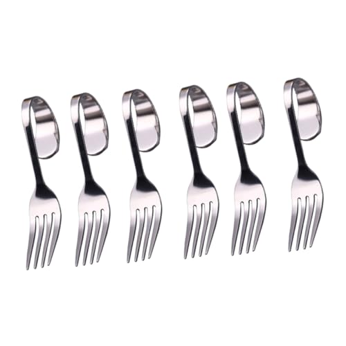 PEPLAYTAL 6 Stück Salatgabel Teilig Gebogene Griff Dessertgabeln Spülmaschinenfest Langlebig für Zuhause Restaurant von PEPLAYTAL
