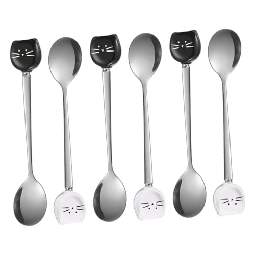 PEPLAYTAL 6 Stück Teiliges Katzen Löffel aus Keramik und mit Langem Griff Vielseitig Einsetzbar zum Rühren von Kaffee Tee Eiscreme und Desserts für Katzenliebhaber und Täglichen Gebrauch von PEPLAYTAL
