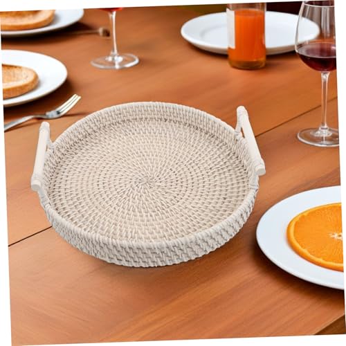 PEPLAYTAL Ablageschale aus Rattan Körbe servieren gewebte Servierschale Runde Rattan Tablett -Tabletts Gewebentablett rundes Serviertablett Weiß von PEPLAYTAL