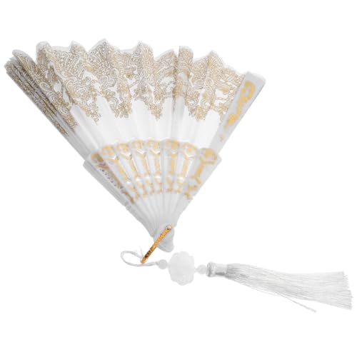 PEPLAYTAL Chinesischer Faltbarer Handfächer mit Goldener Stickerei und Quaste Leichter Tragbarer Sommerfächer Klassischer Handlüfter für Party Cosplay und Dekoration Geeignet für Frauen von PEPLAYTAL