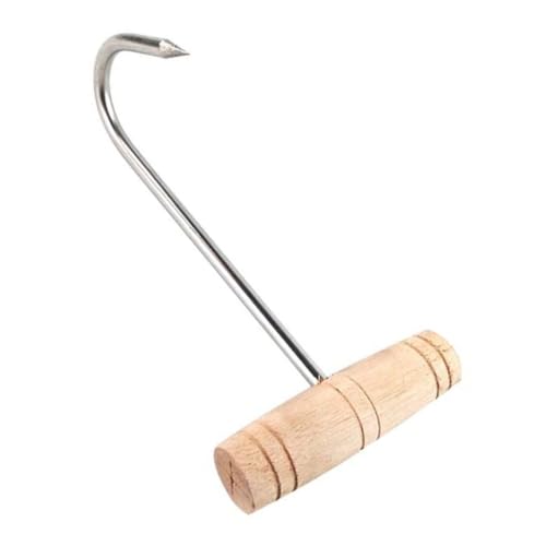 PEPLAYTAL Edelstahl Fleischhaken mit Holzgriff T förmiger Metzgerhaken zum Aufhängen von Geflügel und Fleisch Rostfrei Langlebig Lang für Grill Küche Jagd und Metzgerei von PEPLAYTAL