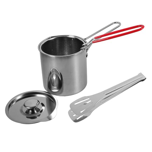 PEPLAYTAL Edelstahl Frittierpfanne mit Sieb und Zange Vielseitiger Tiefer Frittiertopf mit Ergonomischem Griff Schnellem Wärmetransfer für Tempura Grill Backofen und Buffet von PEPLAYTAL