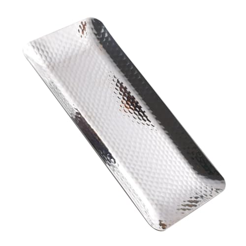 PEPLAYTAL Edelstahl Tablett Nordic Stil Multifunktionales Aufbewahrungstablett für Schmuck Handtücher und Snacks Rechteckiges Organizer Tray für Bad Küche und Wohnzimmer Mittlere Silber von PEPLAYTAL