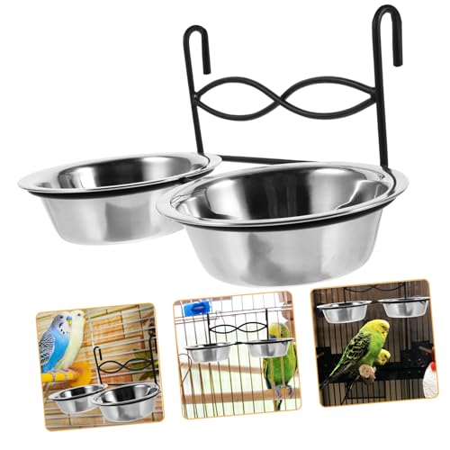 PEPLAYTAL Edelstahl Vogelnapf mit Ständer und Haken Hängender Futternapf für Papageien Auslaufsicherer Wassernapf für Vogelkäfig Robust Einfach zu Reinigen von PEPLAYTAL