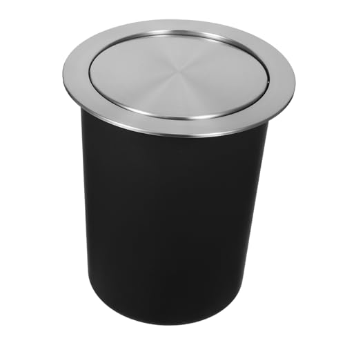 PEPLAYTAL Eingelassener Edelstahl Küchenmülleimer mit Deckel Geruchsdichtes Design Schwenkdeckel Platzsparende Einbau Integration für Arbeitsplatte Schwarzer Desktop Abfallbehälter von PEPLAYTAL