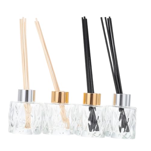 PEPLAYTAL Glas Aromatherapie Flaschen Teilig Diamant Design Vielseitig Einsetzbar für Zuhause Wohnzimmer und Büro mit Goldenen und Silbernen Flaschen und Zufälligen Rattanstäbchen von PEPLAYTAL