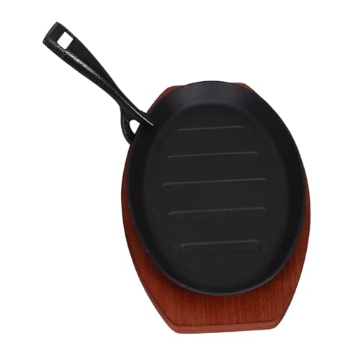 PEPLAYTAL Gusseisen Grillplatte mit Gestreiftem Design Hitzebeständig Vielseitig für Backofen Herd Outdoor-grill Inklusive Holzunterlage für Steak Fajita und Westliche Küche von PEPLAYTAL