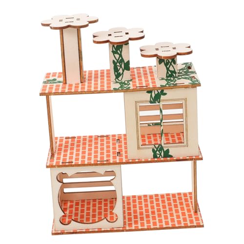 PEPLAYTAL Hamster Holzhaus Versteck aus Natürlichem Holz Gemütliche Villa mit Leiter und Plattform für Zwerghamster Meerschweinchen und Kleine Haustiere Dekoratives Kleintierversteck für von PEPLAYTAL