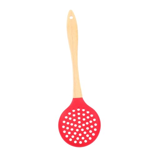 PEPLAYTAL Hitzebeständiger Silikonskimmer mit Ergonomischem Holzgriff Effektiver Ölfilterlöffel für Heiße Töpfe Küchengerät zum Abseihen von Speisen Restaurant und Zuhause von PEPLAYTAL