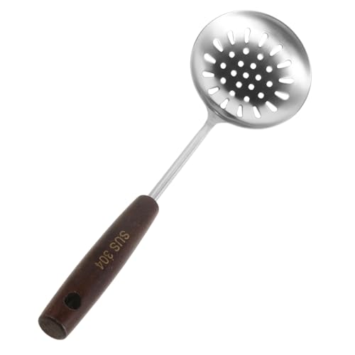 PEPLAYTAL Holzgriff Sieblöffel Edelstahl Küchenhelfer Ergonomisch Perforierter Servierlöffel Multifunktional für Haushalt und Asiatische Wok Zubereitung von PEPLAYTAL