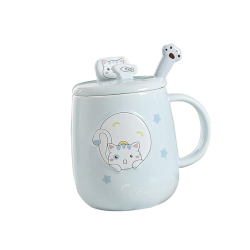 PEPLAYTAL Keramik Milchbecher mit Katzenmotiv mit Löffel und Deckel Niedlicher Trinkbecher für Haushalt Büro Frühstück Robust und Vielseitig für Kaffee Tee Saft Geeignet PEPLAYTAL Keramik Milchbecher mit Katzenmotiv mit Löffel und Deckel Niedlicher Trinkbecher für Haushalt Büro Frühstück Robust und Vielseitig für Kaffee Tee Saft Geeignet von PEPLAYTAL
