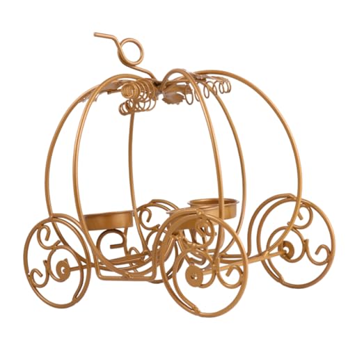 PEPLAYTAL Kerzenhalter Halloween Kürbis Wagen Dekorativer Kerzenständer für Stabkerzen Goldene Tischdekoration für Wohnzimmer Küche und Halloween Party Einzigartiges Design von PEPLAYTAL