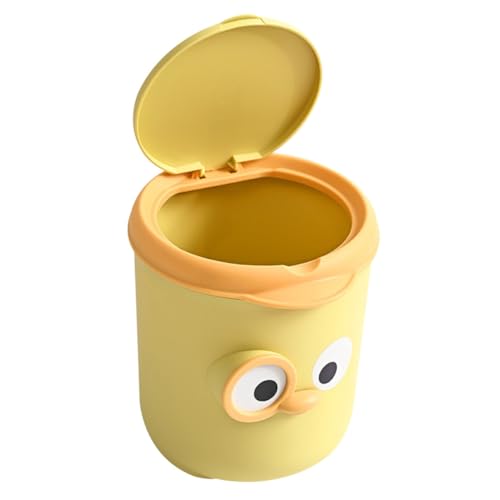 PEPLAYTAL Kleiner Cartoon Tischmülleimer mit Deckel Mini Desktop Abfalleimer Praktischer und Dekorativer Aufbewahrungseimer für Büro und Zuhause Gelb Einfach zu Reinigen von PEPLAYTAL