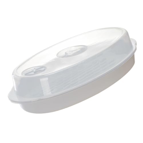 PEPLAYTAL Mikrowellen Dampfgarer mit Deckel Weiße Steamer Plate für Fisch und Lebensmittel Abdeckbare Mikrowellenschale mit Dampfaustritt Wiederverwendbar und Umweltfreundlich Praktisches von PEPLAYTAL