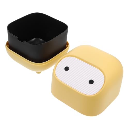 PEPLAYTAL Mini Desktop Mülleimer mit Deckel Cartoon Design Stabiler Kunststoff Abfalleimer für Büro und Zuhause Niedlicher Tischmülleimer in Gelb Praktischer Kleiner Müllbehälter für von PEPLAYTAL