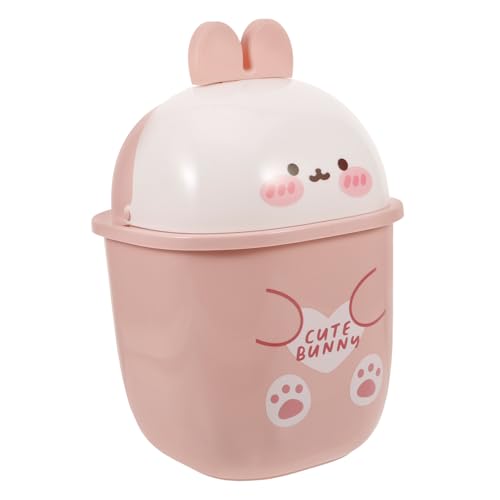 PEPLAYTAL Mini Desktop Mülleimer mit Deckel Cartoon Hase Tischabfalleimer für Schreibtisch Arbeitsplatte Geruchsschutz Kompakt Vielseitig für Büro Schlafzimmer Wohnzimmer von PEPLAYTAL
