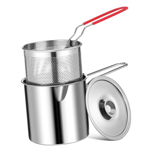 PEPLAYTAL Mini Fritteusen Set Brattopf Aus Edelstahl Bratpfanne Für Den Haushalt Küchen Frittiertopf Frittiertopf Mit Korb Frittierkorb Aus Edelstahl Mini Öltopf von PEPLAYTAL